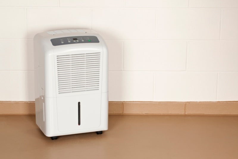A dehumidifier in a basement in Gaithersburg, MD